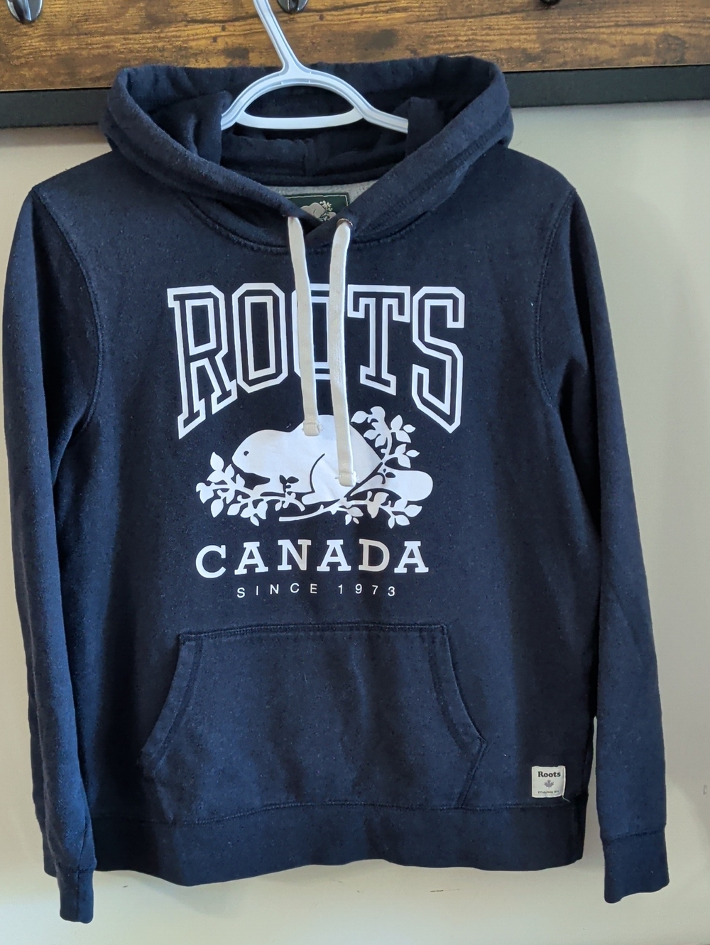 Roots Navy Hoodie with White Canada Logo